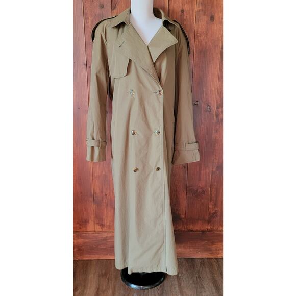Vintage London Fog Women 16 Olive Green Trench Raincoat Double Breasted USA Made - Picture 1 of 16